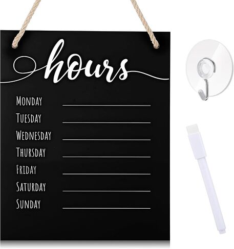 3 Pcs Dry Erase Store Hours Sign Set Include 8 x 10 Inch Erasable Business Hours Sign with Rope Dry Erase Maker and Suction Cup for Office Cafe Restaurant Outside Window Door in Saudi Arabia