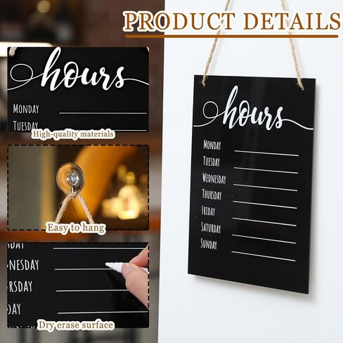 3 Pcs Dry Erase Store Hours Sign Set Include 8 x 10 Inch Erasable Business Hours Sign with Rope Dry Erase Maker and Suction Cup for Office Cafe Restaurant Outside Window Door in Saudi Arabia