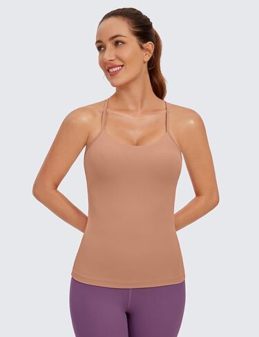 CRZ YOGA Butterluxe Womens Racerback Tank Top with Built in Bra - Spaghetti Thin Strap Padded Workout Slim Yoga Camisole Green Jade X-Large in Saudi Arabia