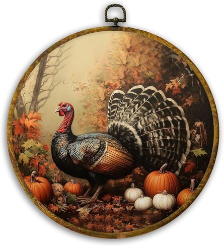 CUANFDDSF Fall Floral White Pumpkin Round Wall Art, Farmhouse Harvest Autumn Pumpkin Framed Hanging Wall Decor, Rustic Fall Canvas Prints Decorations for Kitchen Dining Room Bedroom, 10x10 Inch in Saudi Arabia