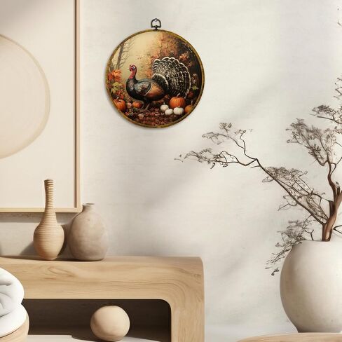 CUANFDDSF Fall Floral White Pumpkin Round Wall Art, Farmhouse Harvest Autumn Pumpkin Framed Hanging Wall Decor, Rustic Fall Canvas Prints Decorations for Kitchen Dining Room Bedroom, 10x10 Inch in Saudi Arabia