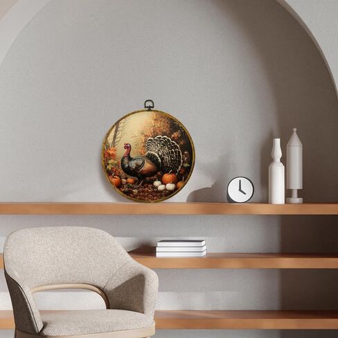 CUANFDDSF Fall Floral White Pumpkin Round Wall Art, Farmhouse Harvest Autumn Pumpkin Framed Hanging Wall Decor, Rustic Fall Canvas Prints Decorations for Kitchen Dining Room Bedroom, 10x10 Inch in Saudi Arabia