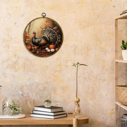 CUANFDDSF Fall Floral White Pumpkin Round Wall Art, Farmhouse Harvest Autumn Pumpkin Framed Hanging Wall Decor, Rustic Fall Canvas Prints Decorations for Kitchen Dining Room Bedroom, 10x10 Inch in Saudi Arabia