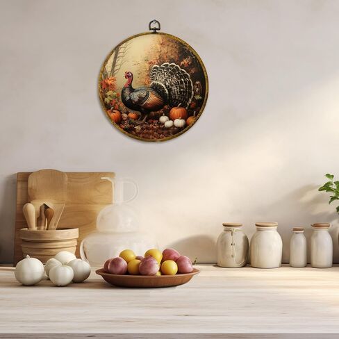 CUANFDDSF Fall Floral White Pumpkin Round Wall Art, Farmhouse Harvest Autumn Pumpkin Framed Hanging Wall Decor, Rustic Fall Canvas Prints Decorations for Kitchen Dining Room Bedroom, 10x10 Inch in Saudi Arabia