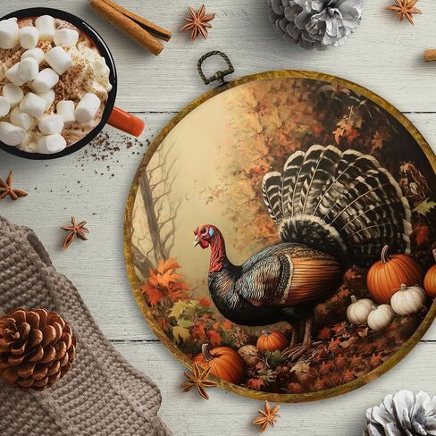 CUANFDDSF Fall Floral White Pumpkin Round Wall Art, Farmhouse Harvest Autumn Pumpkin Framed Hanging Wall Decor, Rustic Fall Canvas Prints Decorations for Kitchen Dining Room Bedroom, 10x10 Inch in Saudi Arabia