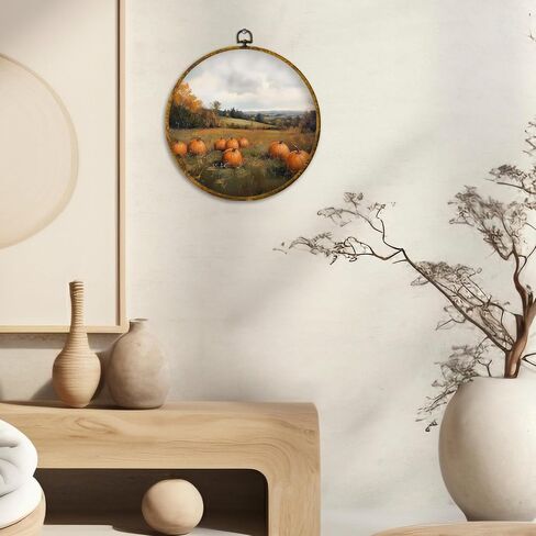 Cuanfddsf Fall Fall White Pumpkin Round Wall Art ، Farmhouse Harvest Autumn Pumpkin Decoring Hanging Wall Decor in Saudi Arabia