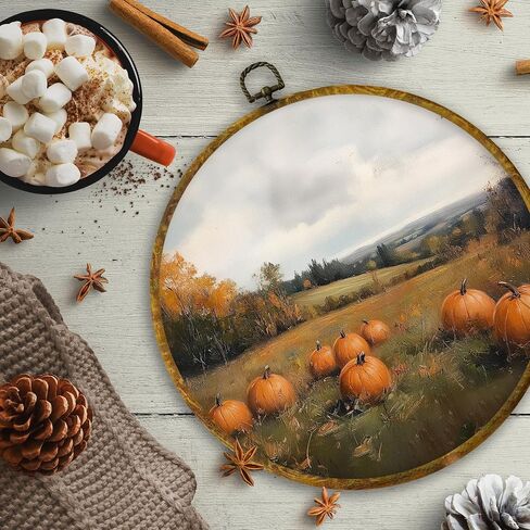 Cuanfddsf Fall Fall White Pumpkin Round Wall Art ، Farmhouse Harvest Autumn Pumpkin Decoring Hanging Wall Decor in Saudi Arabia