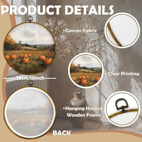 Cuanfddsf Fall Fall White Pumpkin Round Wall Art ، Farmhouse Harvest Autumn Pumpkin Decoring Hanging Wall Decor in Saudi Arabia