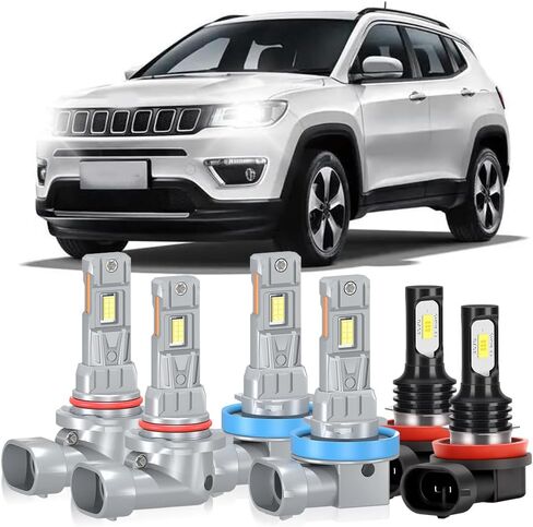 ملائمة لـ Jeep Compass 2014 2015 2015 2017 2018 2019 2020 2021 Low Low Low Light Lights ، مصابيح إضاءة 6000k بارد ، 20000 رطل 800 ٪ سطوع ، Plug N Play ، حزمة 6 in Saudi Arabia