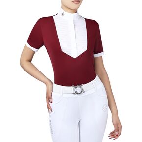 Women’s Horse Riding Shirts for Horse Riders Pleated Show Shirt for Women Short Sleeve Equestrian Top in Kuwait