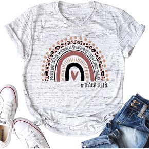 Women Teacher Life Shirt Rainbow Leopard Graphic Tee Kindergarten Teachers Gift T Shirt Inspirational Tops in Saudi Arabia