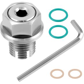 QWORK Stainless Steel M14.1-1.5 x 15mm Oversize Oil Drain Plug, Self Tapping Oil Pan Thread Repair Kit with Hex Key, O-Rings, and Copper Gaskets in Kuwait