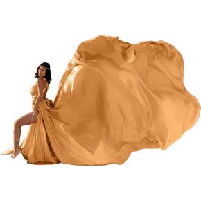 Flowing Maxi for Photography, Gold Halter Neck Evening Gown, Dramatic Photo Shoot Gold Long Flying Bridesmaid Dresses, Flowy Long Train Infinity Flying Dress in Saudi Arabia