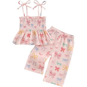 Lamuusaa Toddler Baby Girl Clothes Sleeveless Strawberry Crop Tops Cotton Linen Wide Leg Pants Summer Outfits 6M-4T in Kuwait