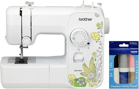 Brother SM1704 17-Stitch Free Arm Sewing Machine, and Hard Plastic Storage and Carry Case, Premium Sewing Thread 6-Pack Included in Saudi Arabia