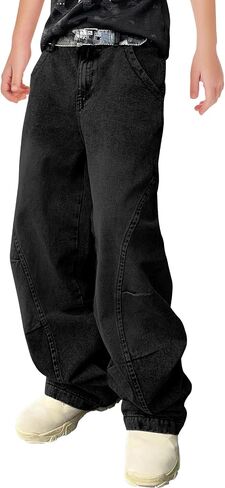 Haloumoning Boys Cargo Jeans Kids High Waisted Baggy Pants Casual Demin Pants with Multi Pockets 5-14 Years in Saudi Arabia