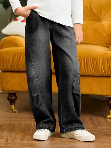 Haloumoning Boys Cargo Jeans Kids High Waisted Baggy Pants Casual Demin Pants with Multi Pockets 5-14 Years in Saudi Arabia