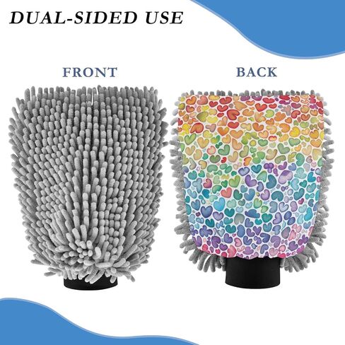 Absorbent Microfiber Car Wash Drying Mitts, 2 Pack, Scratch-Free & Lint-Free, Rich Foam, Highly Absorbent, Double Sided, Wash Mitt Perfect for Car Washing, M, Heart (11) in Saudi Arabia