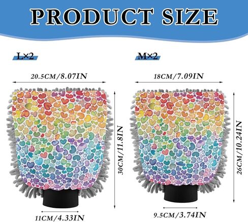 Absorbent Microfiber Car Wash Drying Mitts, 2 Pack, Scratch-Free & Lint-Free, Rich Foam, Highly Absorbent, Double Sided, Wash Mitt Perfect for Car Washing, M, Heart (11) in Saudi Arabia
