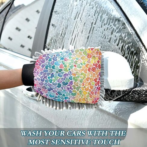 Absorbent Microfiber Car Wash Drying Mitts, 2 Pack, Scratch-Free & Lint-Free, Rich Foam, Highly Absorbent, Double Sided, Wash Mitt Perfect for Car Washing, M, Heart (11) in Saudi Arabia