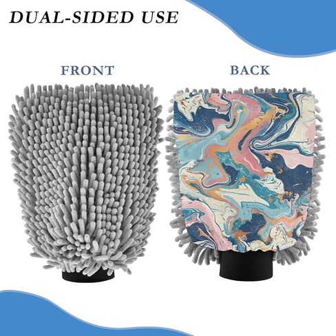 Absorbent Microfiber Car Wash Drying Mitts, 2 Pack, Scratch-Free & Lint-Free, Rich Foam, Highly Absorbent, Double Sided, Wash Mitt Perfect for Car Washing, L, Marble (6) in Saudi Arabia