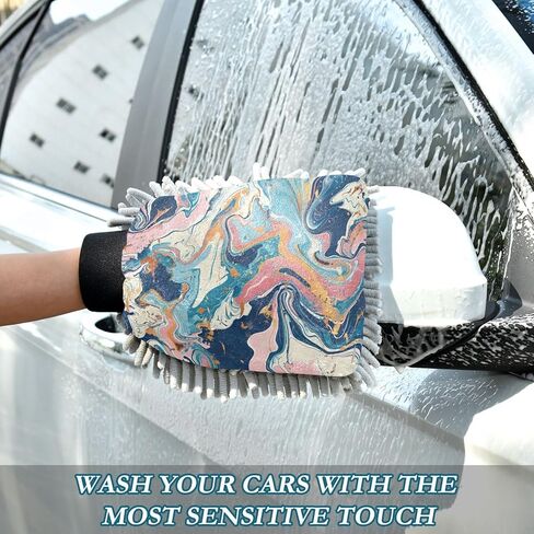 Absorbent Microfiber Car Wash Drying Mitts, 2 Pack, Scratch-Free & Lint-Free, Rich Foam, Highly Absorbent, Double Sided, Wash Mitt Perfect for Car Washing, L, Marble (6) in Saudi Arabia