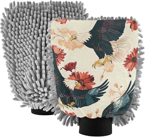 Absorbent Microfiber Car Wash Drying Mitts, 2 Pack, Scratch-Free & Lint-Free, Rich Foam, Highly Absorbent, Double Sided, Wash Mitt Perfect for Car Washing, M, Bald Eagle (3) in Saudi Arabia