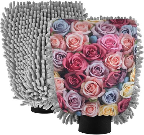 Absorbent Microfiber Car Wash Drying Mitts, 2 Pack, Scratch-Free & Lint-Free, Rich Foam, Highly Absorbent, Double Sided, Wash Mitt Perfect for Car Washing, M, Flowers Roses in Saudi Arabia