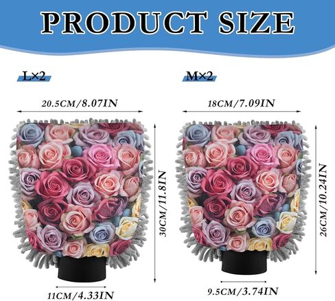 Absorbent Microfiber Car Wash Drying Mitts, 2 Pack, Scratch-Free & Lint-Free, Rich Foam, Highly Absorbent, Double Sided, Wash Mitt Perfect for Car Washing, M, Flowers Roses in Saudi Arabia