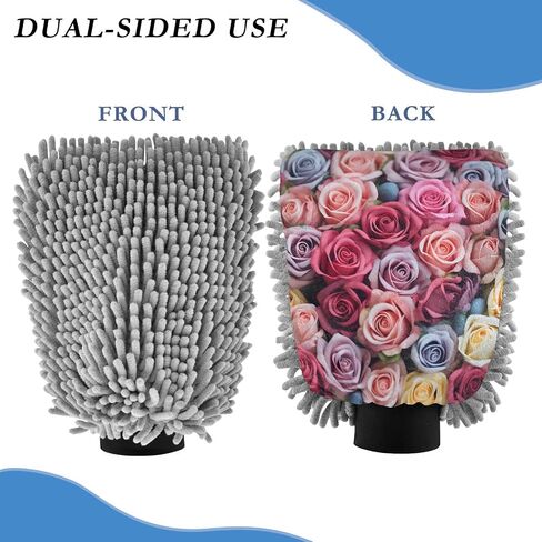 Absorbent Microfiber Car Wash Drying Mitts, 2 Pack, Scratch-Free & Lint-Free, Rich Foam, Highly Absorbent, Double Sided, Wash Mitt Perfect for Car Washing, M, Flowers Roses in Saudi Arabia