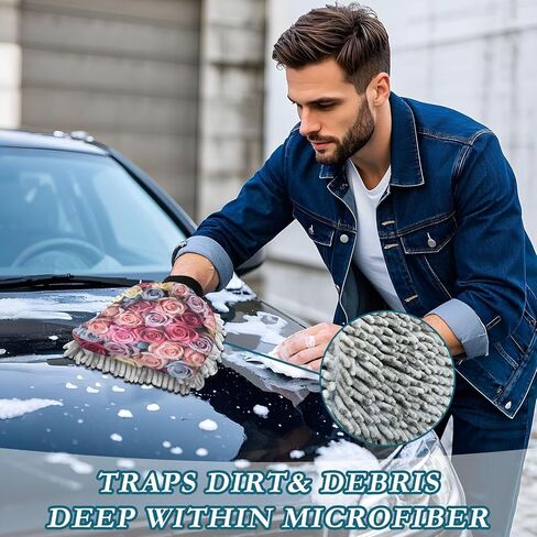 Absorbent Microfiber Car Wash Drying Mitts, 2 Pack, Scratch-Free & Lint-Free, Rich Foam, Highly Absorbent, Double Sided, Wash Mitt Perfect for Car Washing, M, Flowers Roses in Saudi Arabia