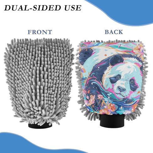 Absorbent Microfiber Car Wash Drying Mitts, 2 Pack, Scratch-Free & Lint-Free, Rich Foam, Highly Absorbent, Double Sided, Wash Mitt Perfect for Car Washing, L, Panda (22) in Saudi Arabia