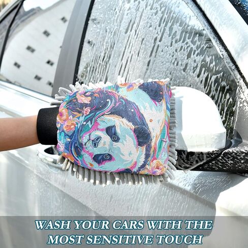 Absorbent Microfiber Car Wash Drying Mitts, 2 Pack, Scratch-Free & Lint-Free, Rich Foam, Highly Absorbent, Double Sided, Wash Mitt Perfect for Car Washing, L, Panda (22) in Saudi Arabia