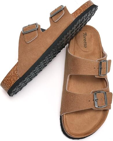 Torotto Womens Slides with Cork Footbed Open Toe Adjustable Webbing Flat Sandals for Walking | Beach | Indoor in Kuwait