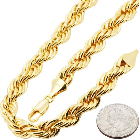 generic 14K Gold Plated Brass 6-10MM Rope Chain Necklace Bracelet Hip Hop Costume Fashion Jewelry For Women & Men 8″-30 in Saudi Arabia