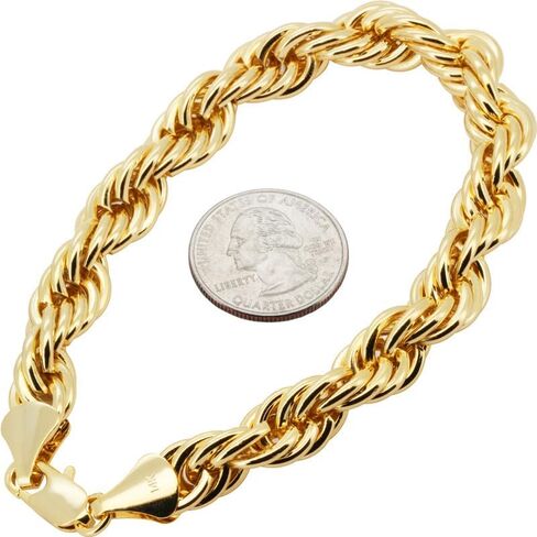 generic 14K Gold Plated Brass 6-10MM Rope Chain Necklace Bracelet Hip Hop Costume Fashion Jewelry For Women & Men 8″-30 in Saudi Arabia