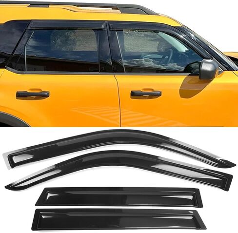 Ikon Motorsports ، Windows Bositers متوافق مع 2021-2025 Ford Bronco Sport 4DR ، شريط على النمط النحيف الظل الظل Rain Sun Guards Deflector Air Deflector ، 2022 in Saudi Arabia