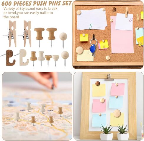 Sawysine 600 Pcs Decorative Push Pins, 6 Types Colorful Thumb Tacks for Bulletin Board Wall Cork Board Map Office Classroom Crafts Project(Pastel Color) in Kuwait