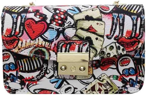 Women’s Fashion Printed Shoulder Bag, PU Leather Graffiti Square Tote Purse, Ladies Vintage Painted Pattern Crossbody Bag in Saudi Arabia