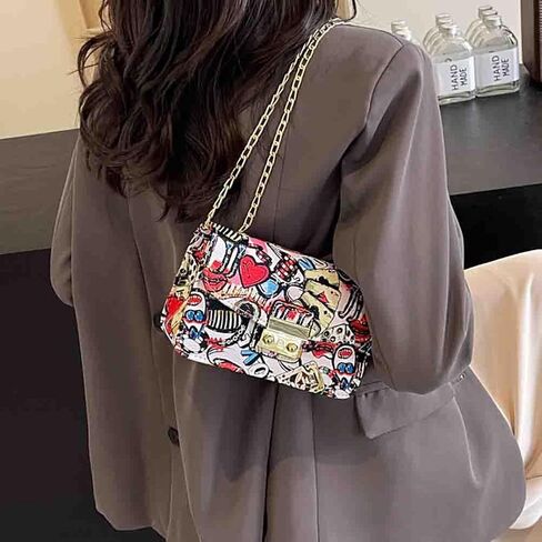 Women’s Fashion Printed Shoulder Bag, PU Leather Graffiti Square Tote Purse, Ladies Vintage Painted Pattern Crossbody Bag in Saudi Arabia