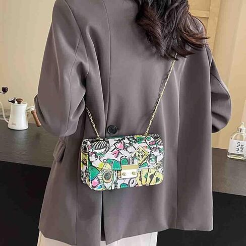 Women’s Fashion Printed Shoulder Bag, PU Leather Graffiti Square Tote Purse, Ladies Vintage Painted Pattern Crossbody Bag in Saudi Arabia