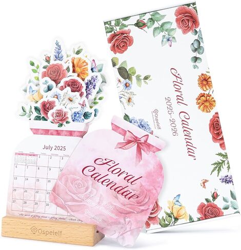 Ospelelf Floral Desk Calendar 2025-2026 ، Mini Pink Standing Rose Devination Salendars ، 18 شهرًا ، من يناير 2025 إلى يونيو 2026 ، in Kuwait