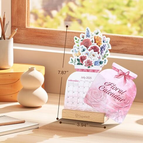 Ospelelf Floral Desk Calendar 2025-2026 ، Mini Pink Standing Rose Devination Salendars ، 18 شهرًا ، من يناير 2025 إلى يونيو 2026 ، in Kuwait