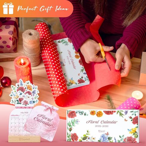 Ospelelf Floral Desk Calendar 2025-2026 ، Mini Pink Standing Rose Devination Salendars ، 18 شهرًا ، من يناير 2025 إلى يونيو 2026 ، in Kuwait