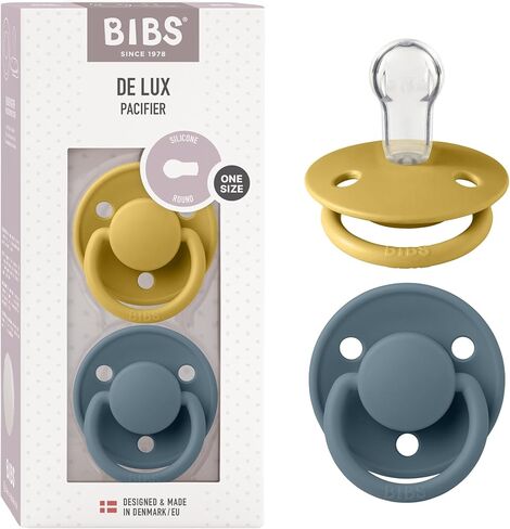 Pibs de Lux Baby Pacifier 2-Pack | صنع في الدنمارك | BPA حرة وهمية وهمية ، حلمة مستديرة. السيليكون ، oneize (0-36 شهر) ، السحابة/الصلب الأزرق in Kuwait