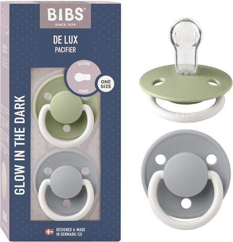 Pibs de Lux Baby Pacifier 2-Pack | صنع في الدنمارك | BPA حرة وهمية وهمية ، حلمة مستديرة. السيليكون ، oneize (0-36 شهر) ، السحابة/الصلب الأزرق in Kuwait