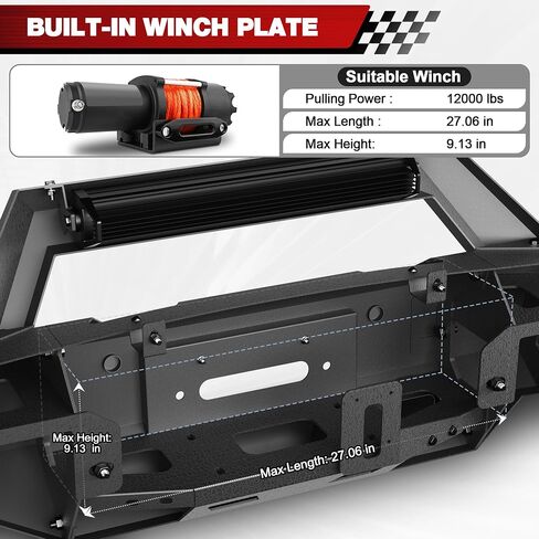 F150 Bumper Set for 2009-2014 Ford F150 Pickup, w/Winch Plate, LED Lights, D-rings and License Plate Bracket (Excluding Raptor) in Kuwait