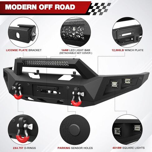 F150 Bumper Set for 2009-2014 Ford F150 Pickup, w/Winch Plate, LED Lights, D-rings and License Plate Bracket (Excluding Raptor) in Kuwait