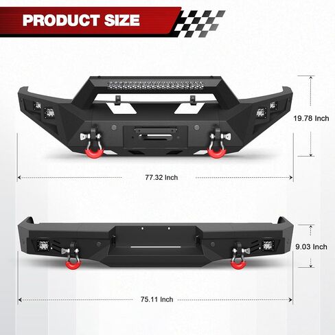 F150 Bumper Set for 2009-2014 Ford F150 Pickup, w/Winch Plate, LED Lights, D-rings and License Plate Bracket (Excluding Raptor) in Kuwait