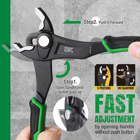 SK 8-Inch Adjustable Slip Joint Pliers, Premium CR-V Construction, SureGrip V-Jaw Design with Comfortable Grips in Kuwait